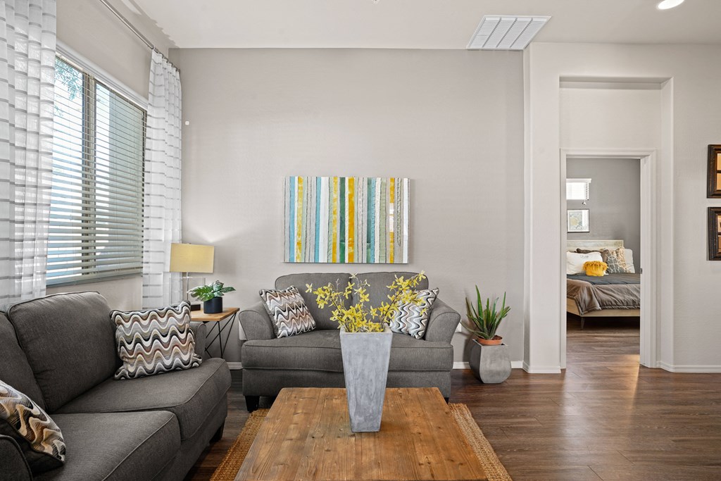 a living room with a couch and a coffee table
