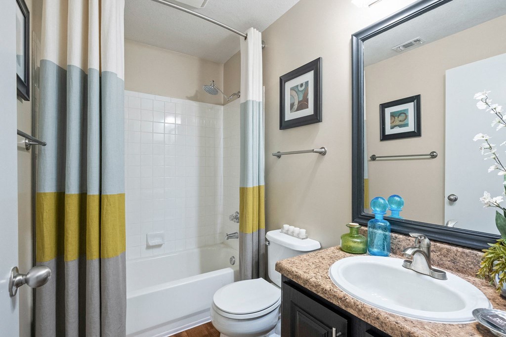 a bathroom with a sink toilet and a shower at 150 Summit, Birmingham, Alabama