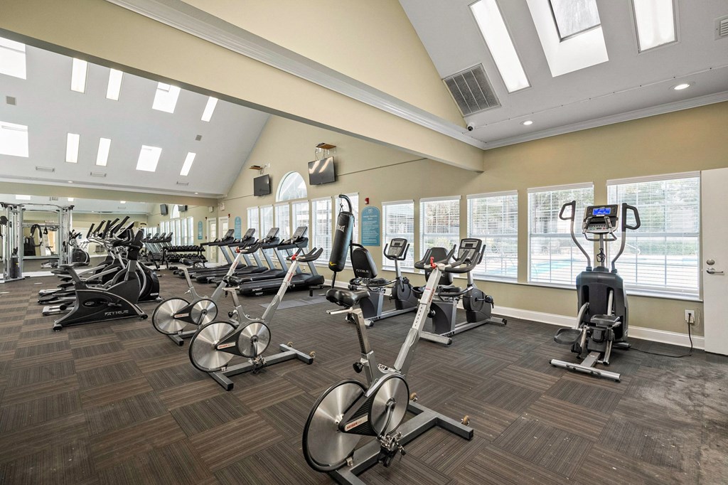 gym equipment and windows at 150 Summit Apartments, Birmingham, AL