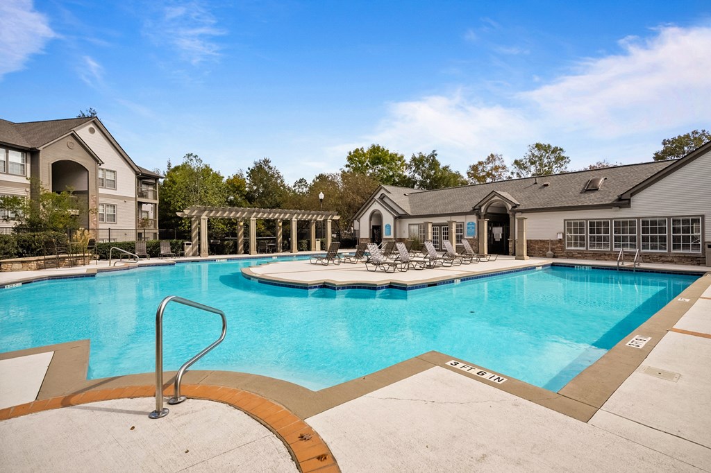 our apartments have a resort style pool with lounge chairs our apartments have a resort style pool with lounge chairs at 150 Summit Apartments, Alabama