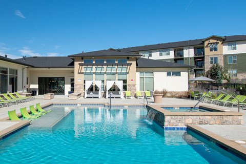Swimming pool area at Arterra Place Apartments, Aurora, CO