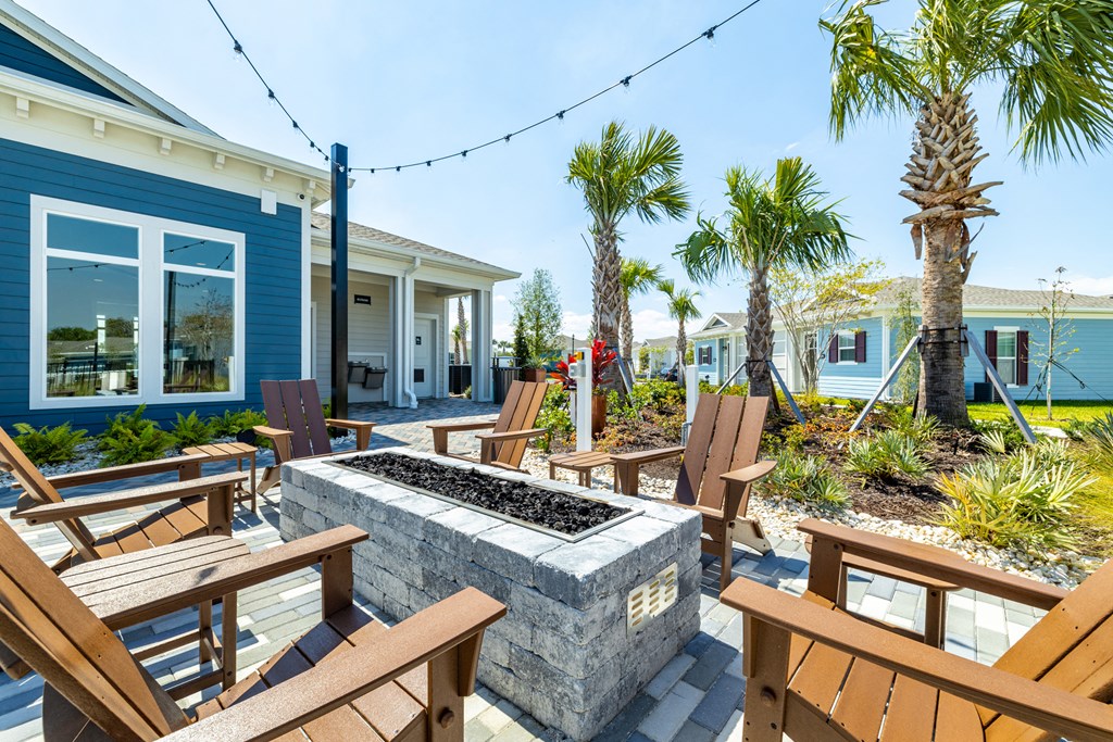 Outdoor fire pit and lounge at Estia at Lakewood Ranch, Bradenton, FL, 34211