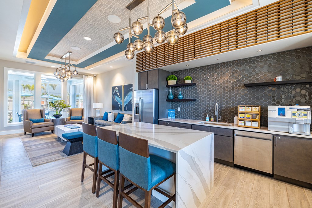 Community kitchen and coffee bar at Estia at Lakewood Ranch, Bradenton, FL, 34211