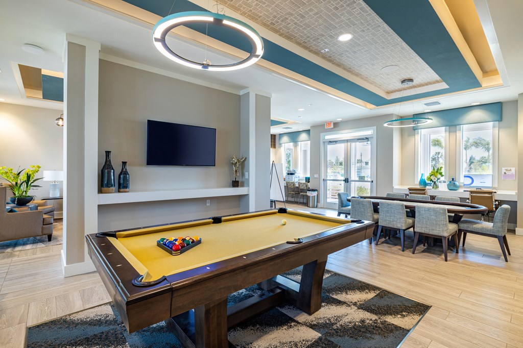 Community game room at Estia at Lakewood Ranch, Bradenton