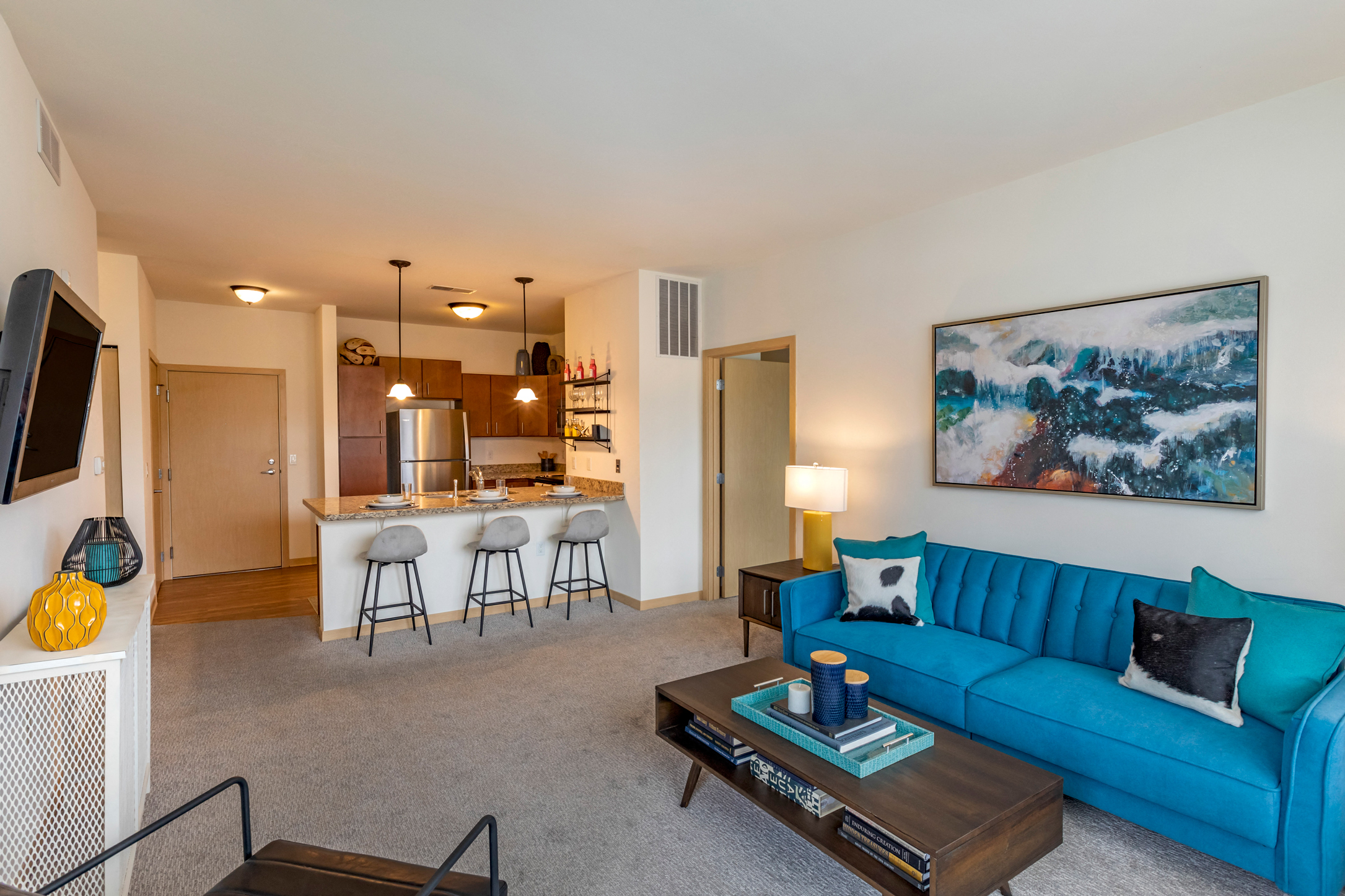 Kitchen and Living Room at The Enclave Luxury Apartments