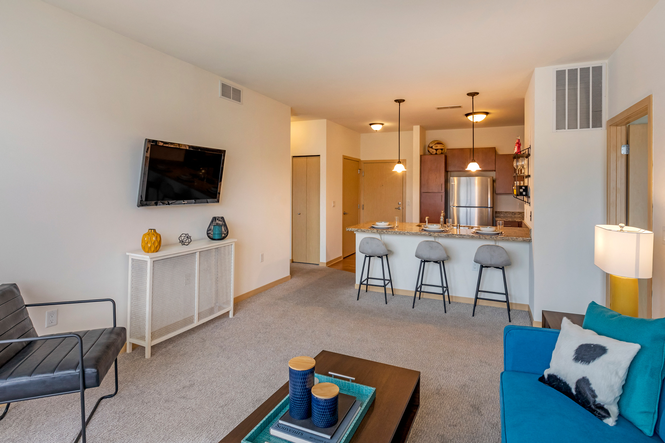Kitchen and Living Room at The Enclave Luxury Apartments