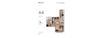 A4 studio apartment floor plan with key.