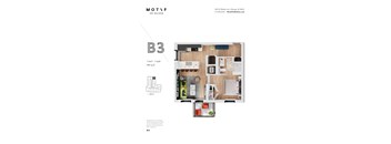A floor plan of a one bedroom apartment with a bathroom and kitchen.