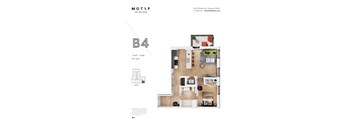 A floor plan for a 1 bedroom, 1 bath apartment that is 631 square feet.