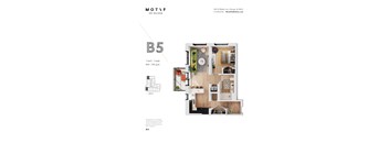A floor plan of a one bedroom apartment with a kitchen and living room.