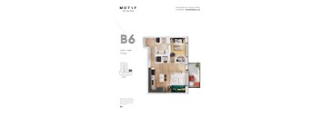 A floor plan of a one bedroom apartment with a bathroom and kitchen.