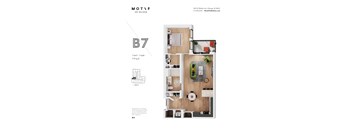 A floor plan of a one bedroom apartment with a bathroom.
