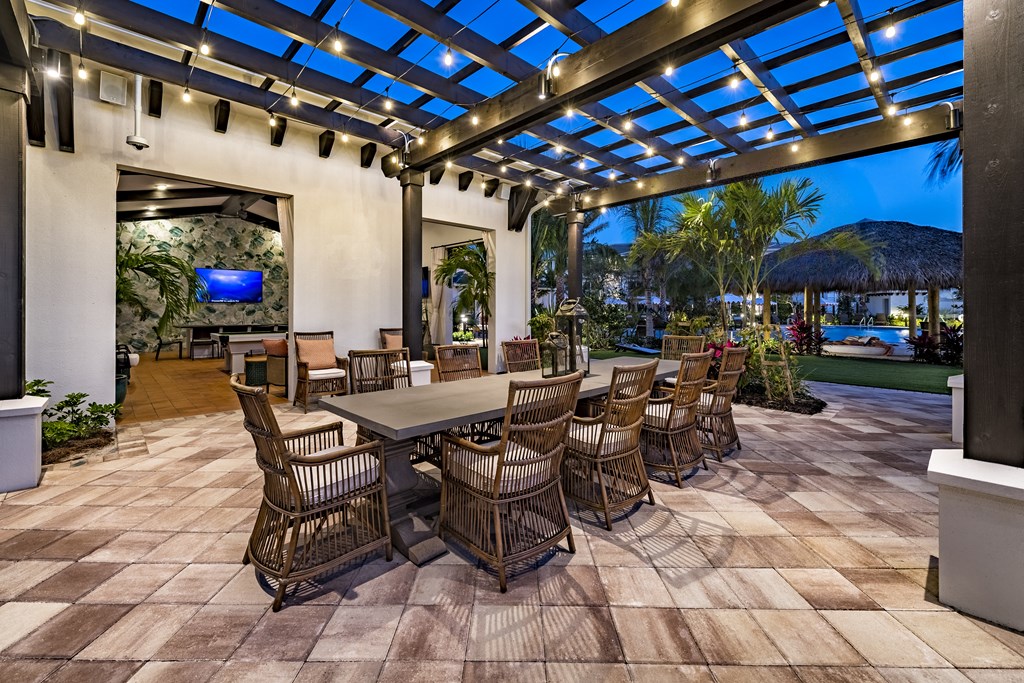 Outdoor Shaded Lounge at The Lotus at Village Walk, Fort Myers, FL, 33966