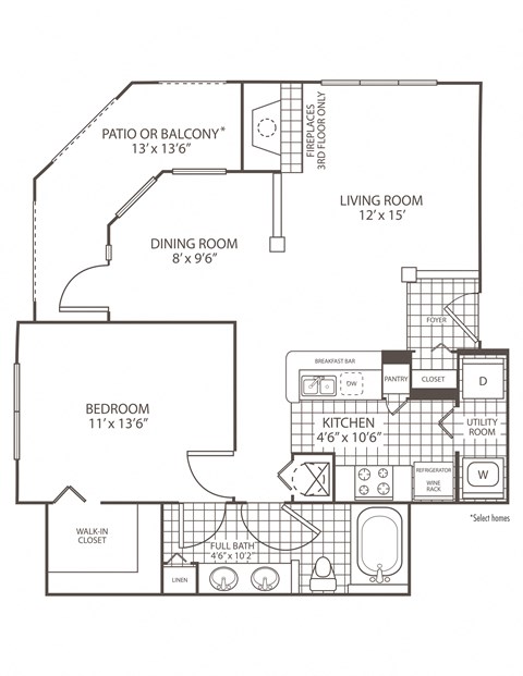 1 Bedroom 1 Bath Floor Plan at The Preserve at Tampa Palms, Tampa, FL, 33647