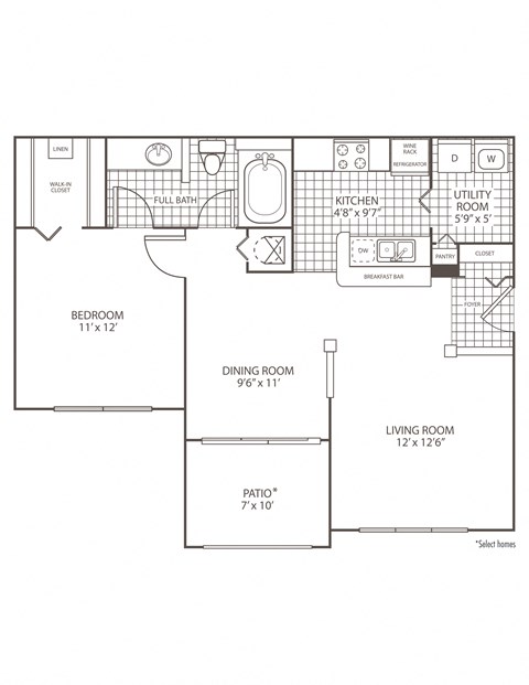 1 Bed 1 Bath Floor Plan at The Preserve at Tampa Palms, Florida, 33647