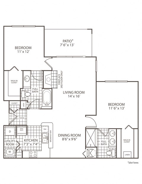 2 Bed 2 Bath Floor Plan at The Preserve at Tampa Palms, Tampa, 33647