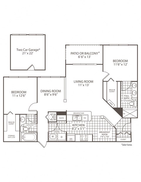 2 Bedroom 2 Bath Floor Plan at The Preserve at Tampa Palms, Tampa, Florida