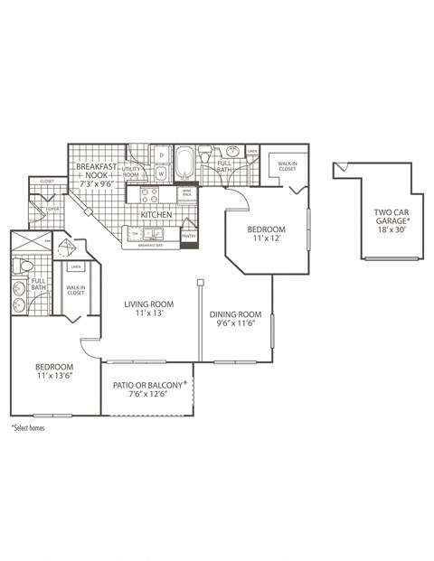 2 Bedroom 2 Bathroom Floor Plan at The Preserve at Tampa Palms, Tampa