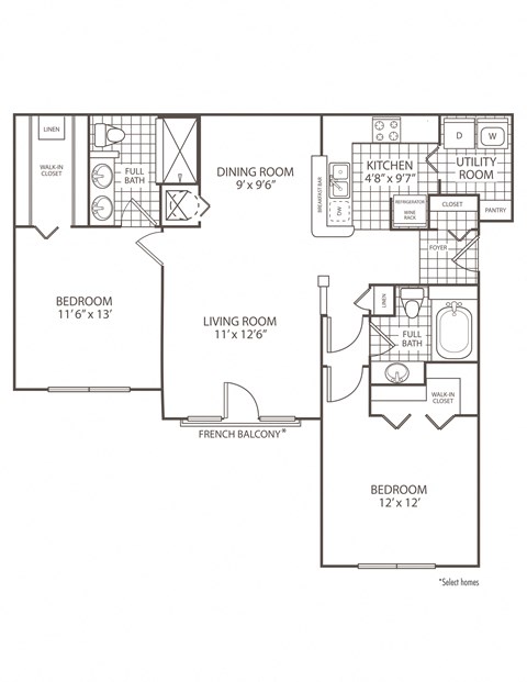 2 Bedroom 2 Bath Floor Plan at The Preserve at Tampa Palms, Tampa, FL