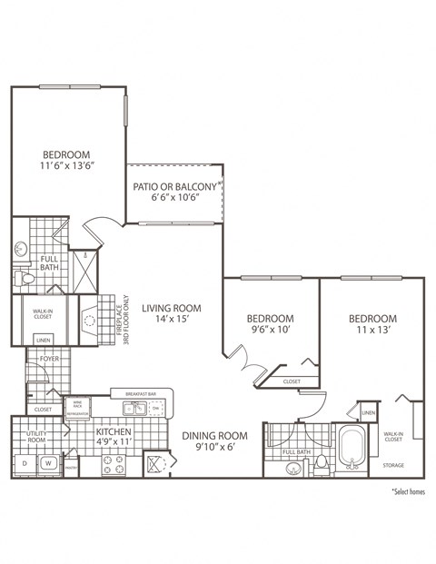 3 Bedroom 2 Bathroom Floor Plan at The Preserve at Tampa Palms, Florida, 33647