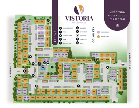 A map of the Vistoria on Greenway residential complex.