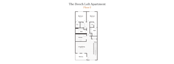 The Beech Loft Apartment 2 Bedroom and 2 Bathroom Floorplan at The Arboretum Apartments, Farmingville, New York