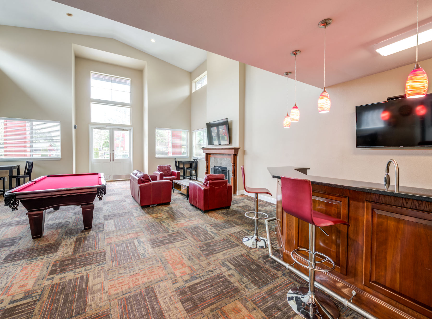 Resident Lounge With Pool Table at The Village at Seeley Lake