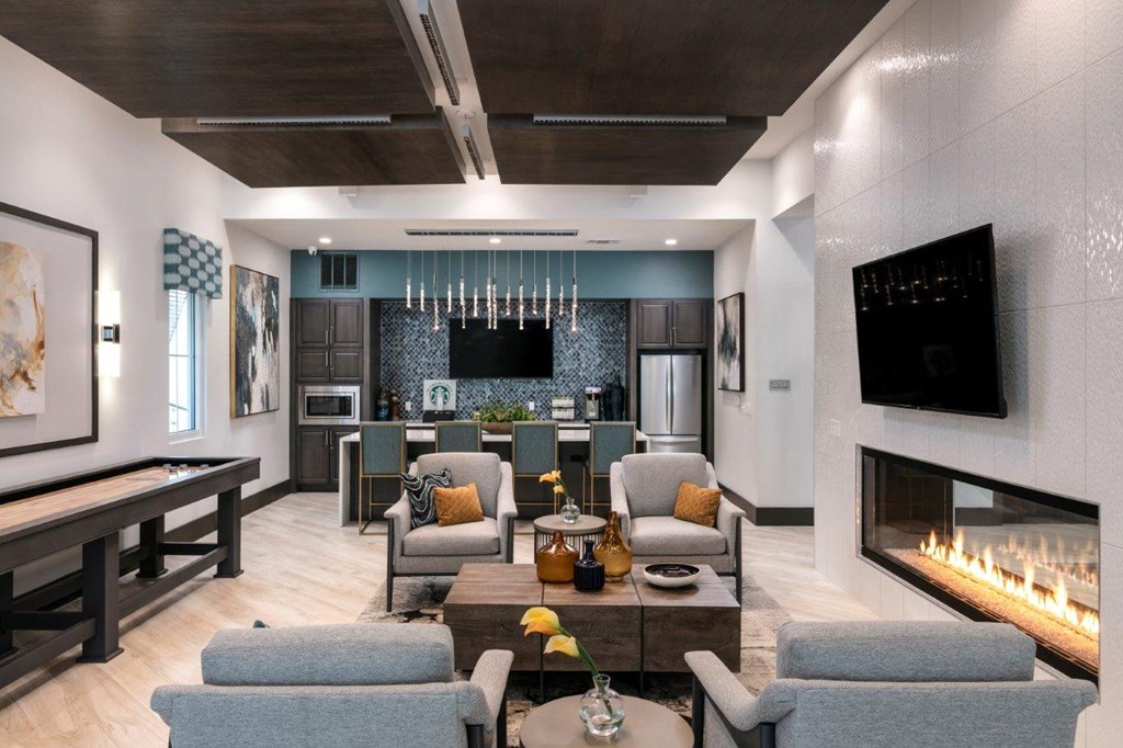 a rendering of a living room with couches and chairs at Enclave at 3230 Apartments, South Daytona, 32119
