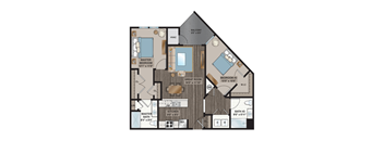 A floor plan of a house with a master bedroom, great room, and two bathrooms.