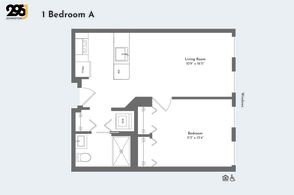A floor plan of a one bedroom apartment.