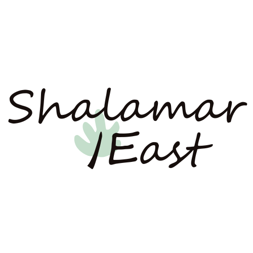 A logo with the words "Shalamar East" in black font on a green background.
