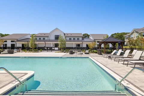 A swimming pool at The Arboretum Apartments, Farmingville, New York