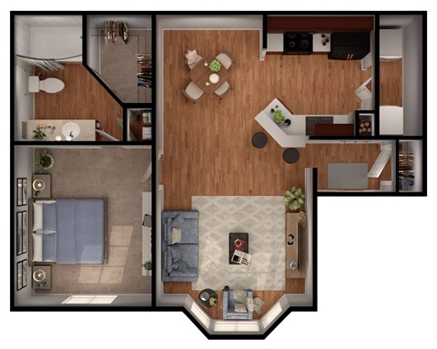1 bed 1 bath Park Floor Plan at Park Hudson Place Apartments, Bryan, 77802