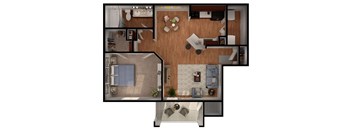 1 bed 1 bath Pendleton Floor Plan at Park Hudson Place Apartments, Bryan, Texas