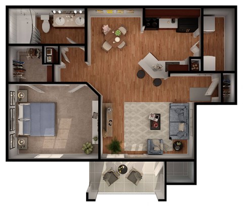 1 bed 1 bath Pendleton Expanded Floor Plan Floor Plan at Park Hudson Place Apartments, Bryan, TX, 77802