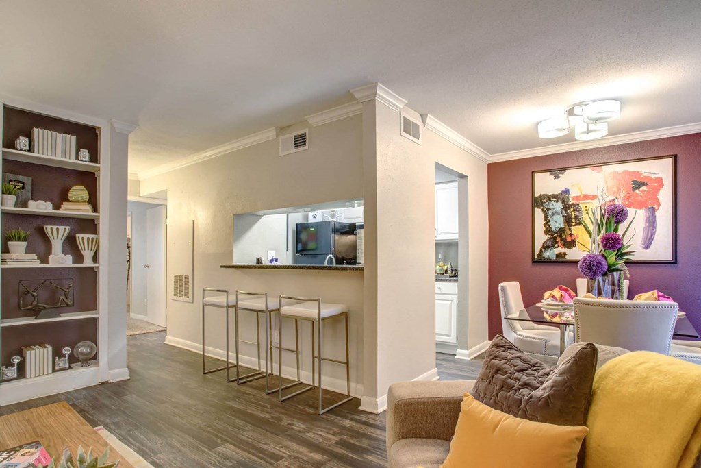 Living Area With Kitchen View at 2400 Briarwest Apartments, Houston