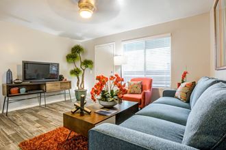 Living Room With TV at Agave Apartments, Tucson, Arizona