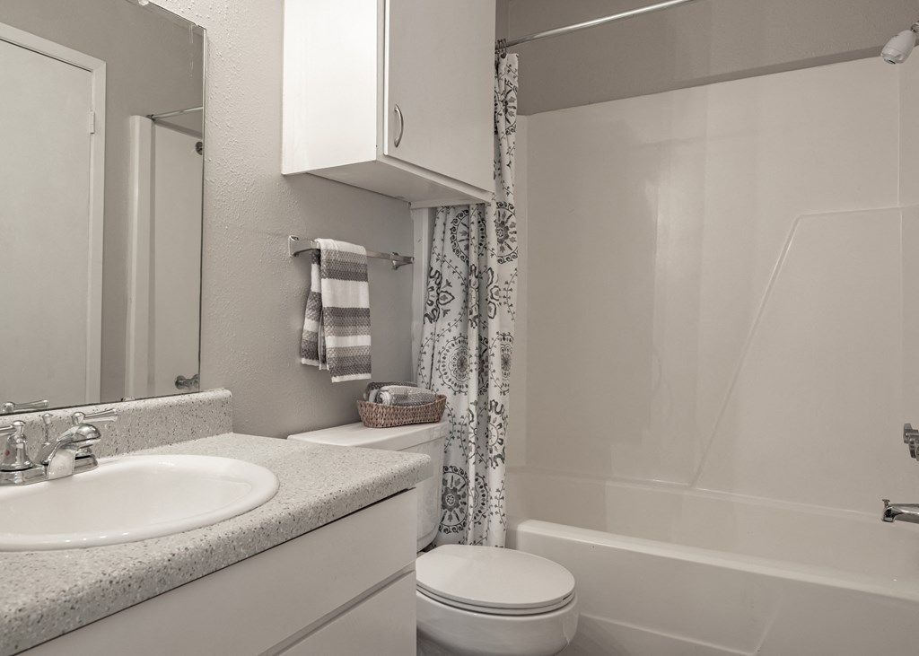 Bathroom with a sink toilet and shower  at Riverstone, Bryan, Texas