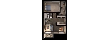1 bed 1 bathroom floor plan at Sundance and Sausalito Apartments, College Station, Texas
