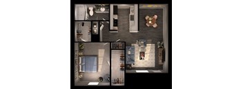 1 bed 1 bathroom floor plan A at Sundance and Sausalito Apartments, Texas