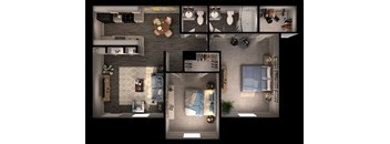 2 bed 2 bath floor plan at Sundance and Sausalito Apartments, College Station, TX, 77840