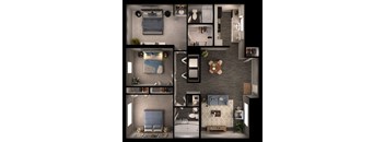 3 bed 2 bath floor plan at Sundance and Sausalito Apartments, College Station, 77840