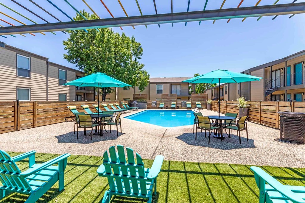 our apartments have a resort style pool and patio at Sundance and Sausalito Apartments, Texas