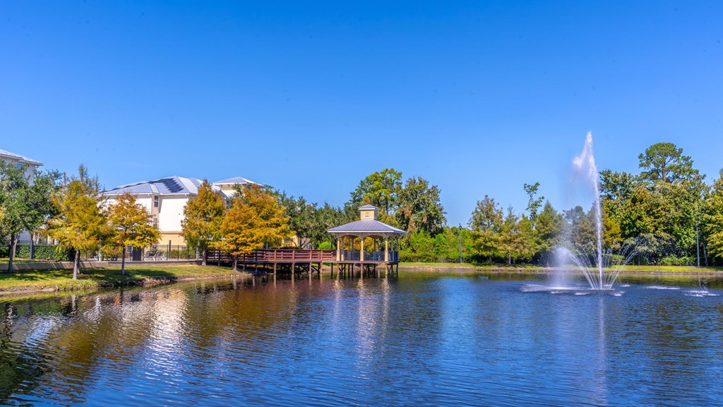 Lake view with fountain