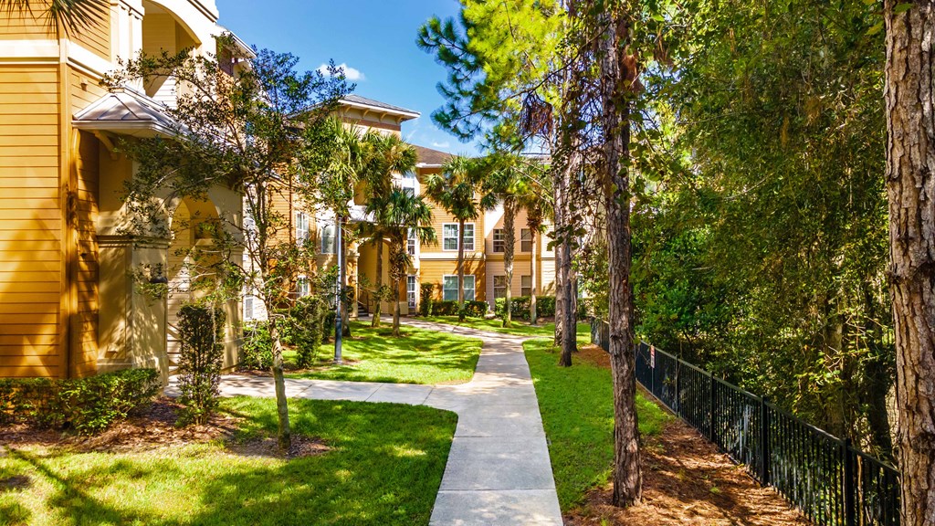 the preserve at city center apartments walking path and trees