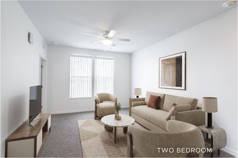 A living room with a two bedroom apartment.
