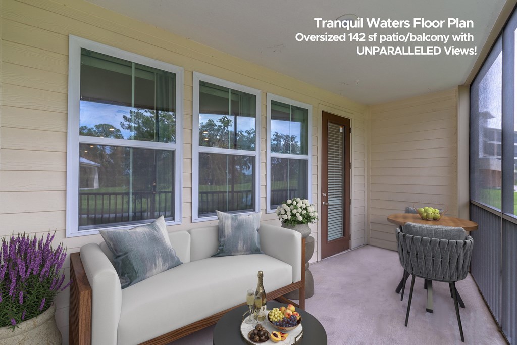 A tranquil waters floor plan with oversized 142 sq ft patio/balcony with unparalleled views.