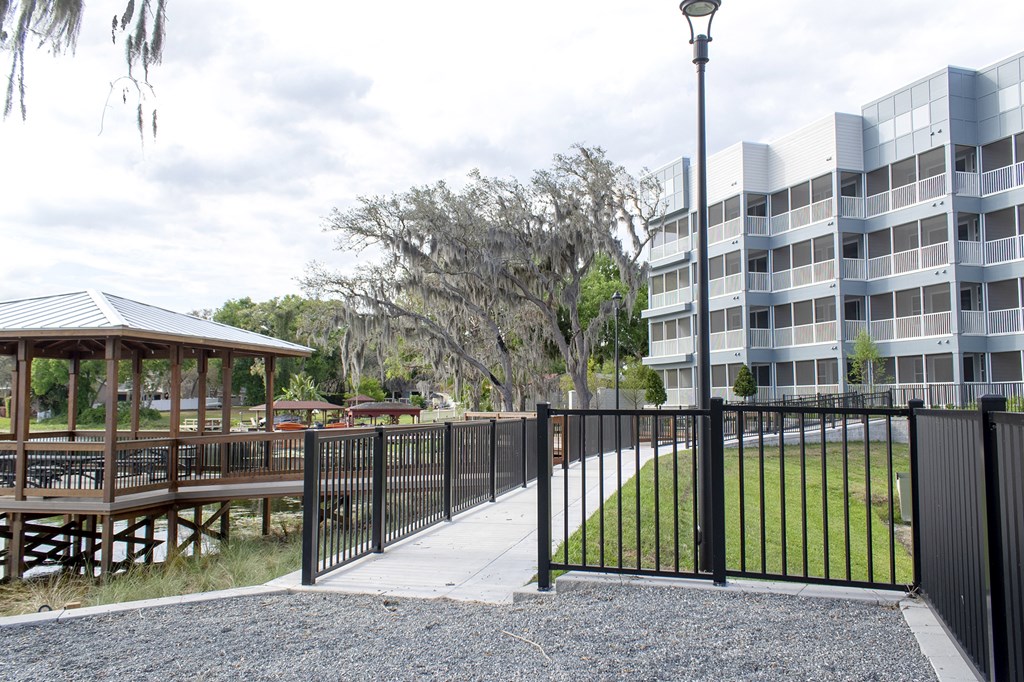 Seating area by lake
