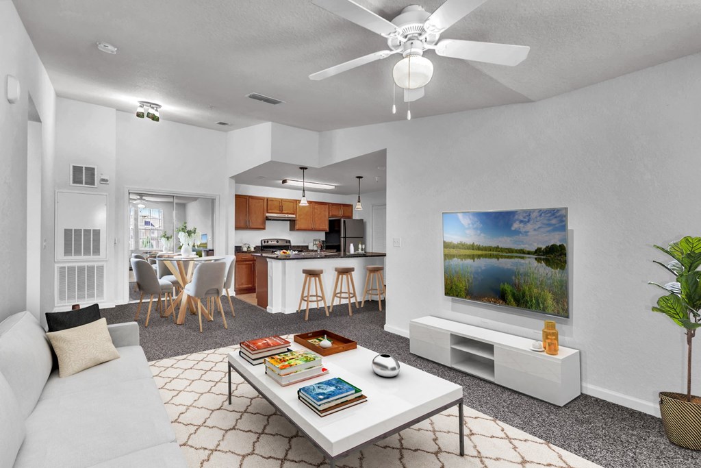 Living Room, Dining Room and Kitchen