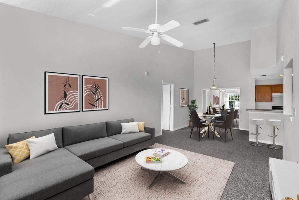 Living Room, Dining Room and Kitchen